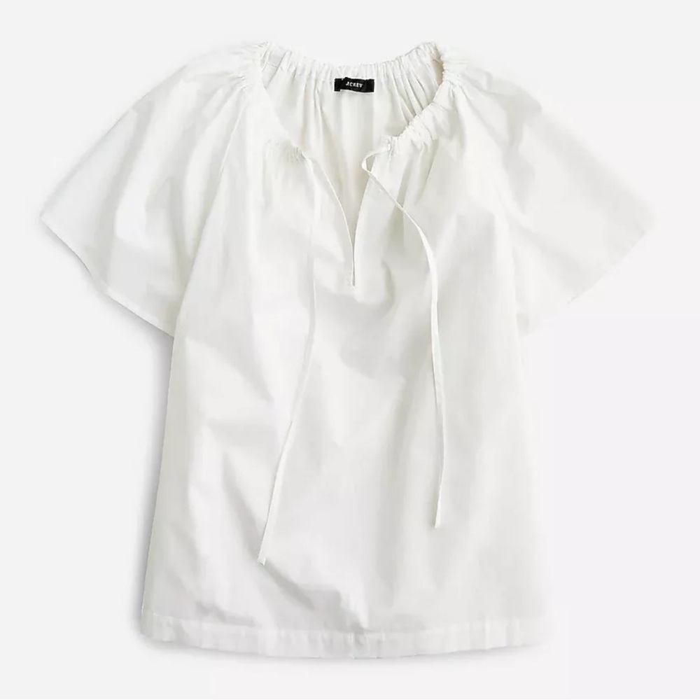 NWT *J.Crew* White Tie-neck Cotton-Poplin Top - Size Small